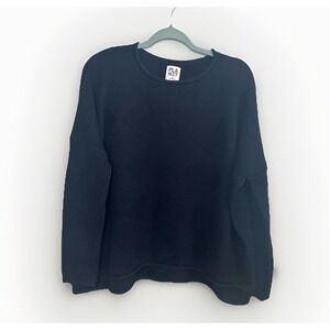 Planet Lauren G Chunky‎ Navy Sweater One Size Drop Shoulder Lagenlook Cotton